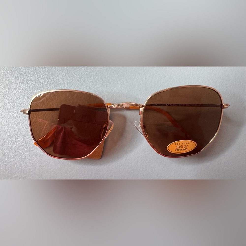 Rae Dunn Orange Brown and gold ton metal frame Sunglasses